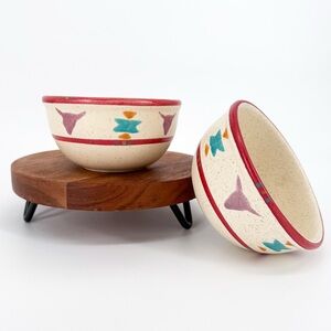 Vintage 80s Saratoga Southwestern Stoneware Bowls Handpainted Set of 2
